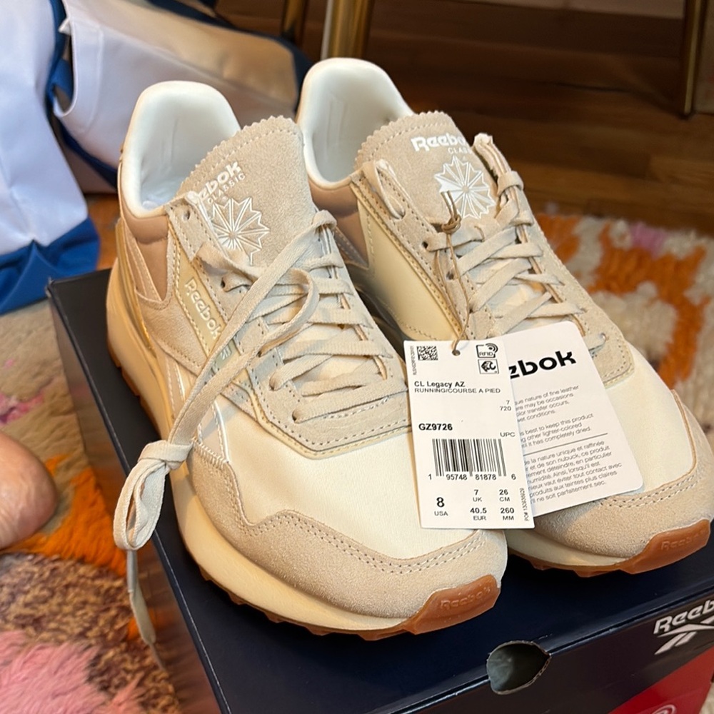 Reebok Cream Sneakers with Suede Finish and Gum Sole